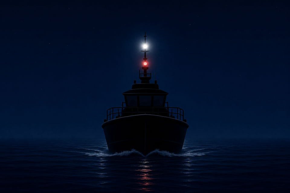 Training illustration of a pilot vessel's white-over-red lights